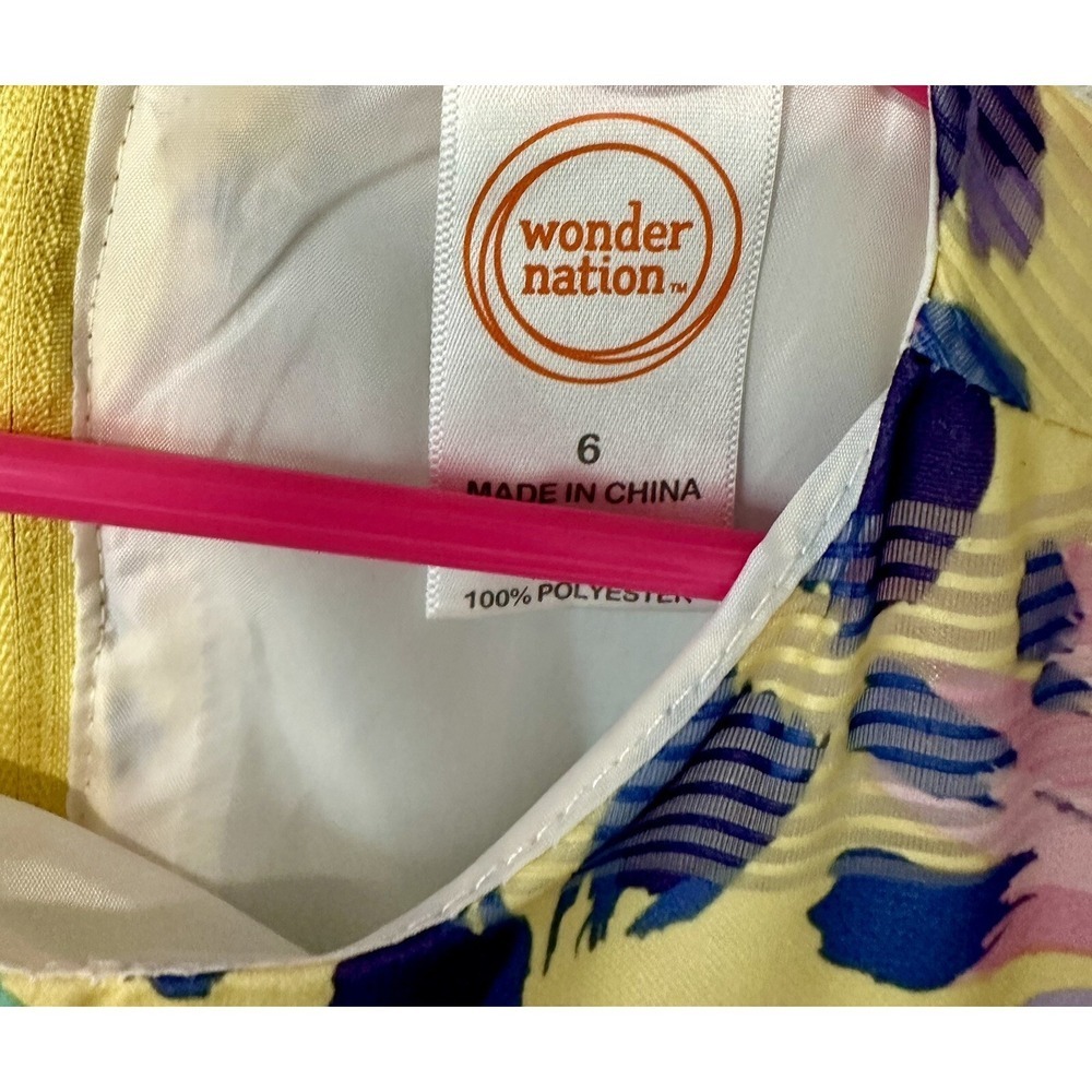 Wonder Nation Girls Yellow Floral Print Dress with Flower Accent Size 6 - Picture 4 of 4